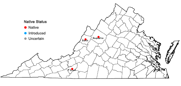 Locations ofGrimmia longirostris Hook. in Virginia