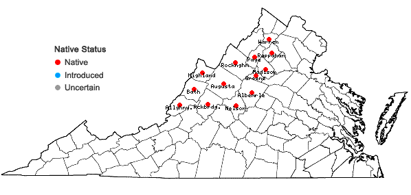 Locations ofGymnocarpium appalachianum Pryer and Haufler in Virginia