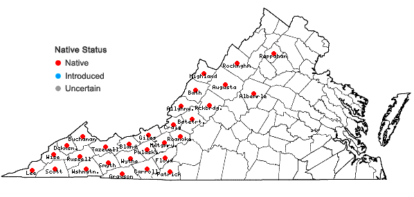 Locations ofHepatica acutiloba DC. in Virginia