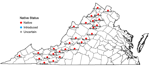 Locations ofHeracleum maximum Bartr. in Virginia