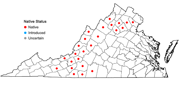 Locations ofHeuchera pubescens Pursh in Virginia