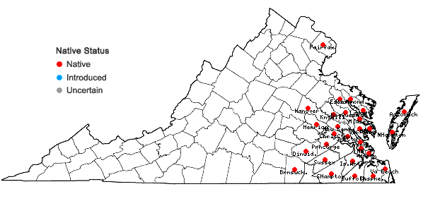 Locations ofHydrocotyle umbellata L. in Virginia