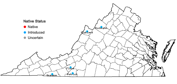 Locations ofJuniperus communis L. var. communis in Virginia