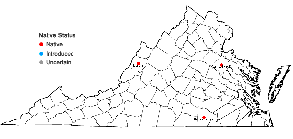 Locations ofJuniperus communis L. var. depressa Pursh in Virginia