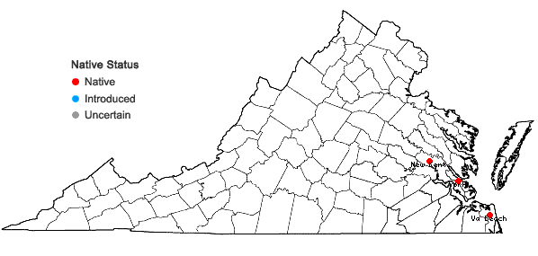 Locations ofLemna aequinoctialis Welw. in Virginia