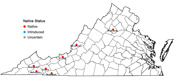 Locations ofLepidozia reptans (L.) Dumort. in Virginia