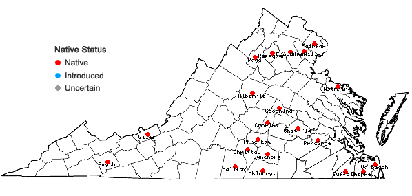 Locations ofLeskea polycarpa Hedw. in Virginia