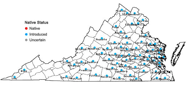 Locations ofLespedeza bicolor Turcz. in Virginia
