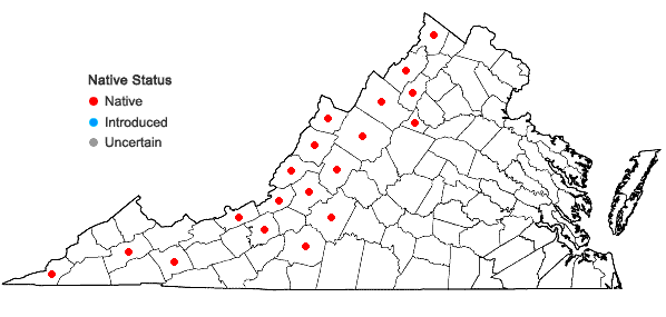 Locations ofLilium philadelphicum L. in Virginia