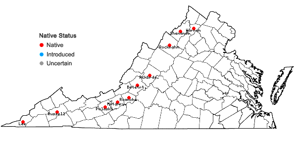 Locations ofLinum sulcatum Riddell var. sulcatum in Virginia