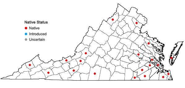 Locations ofLophocolea bidentata (L.) Dumort. in Virginia