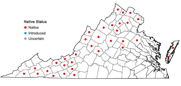 Locations ofLycopus uniflorus Michx. in Virginia