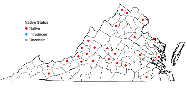Locations ofMarchantia polymorpha L. in Virginia