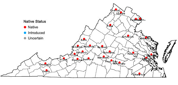 Locations ofMarchantia polymorpha L. in Virginia