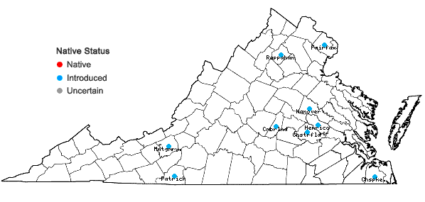 Locations ofMarsilea mutica Mettenius in Virginia