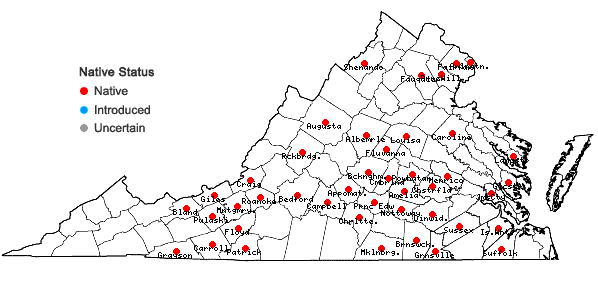 Locations ofMelanthium virginicum L. in Virginia