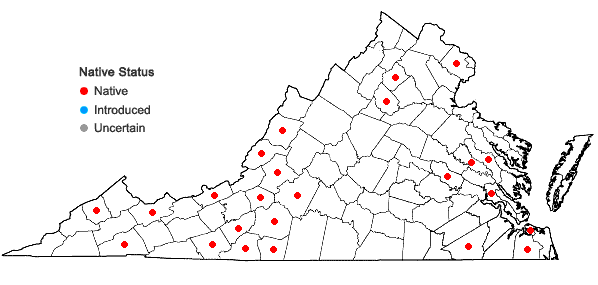 Locations ofMetzgeria furcata (L.) Corda in Virginia