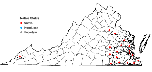 Locations ofMyriophyllum heterophyllum Michx. in Virginia