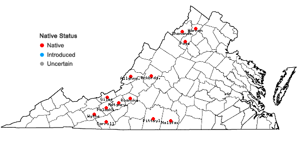 Locations ofMyriopteris rufa Fée in Virginia