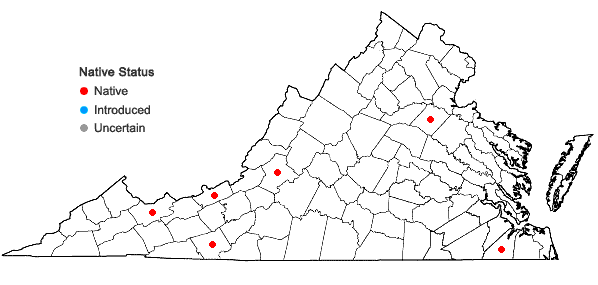 Locations ofNardia lescurii (Austin) Underw. in Virginia