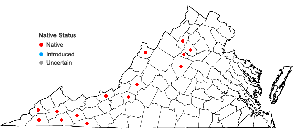 Locations ofNeckera pennata Hedwig in Virginia