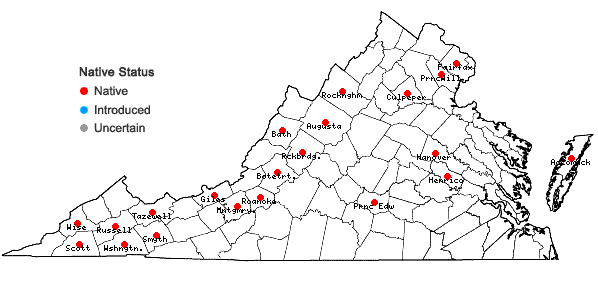 Locations ofOrthotrichum strangulatum P. Beauv. in Virginia