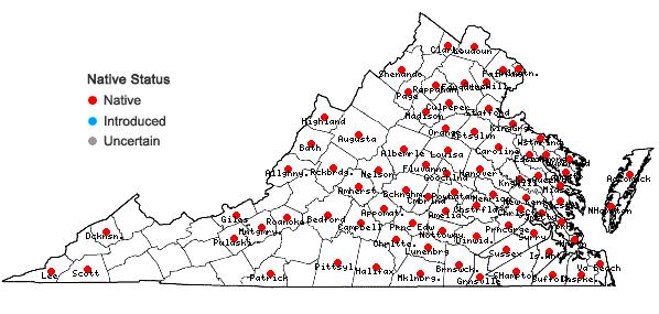 Locations ofPaspalum setaceum Michx. in Virginia
