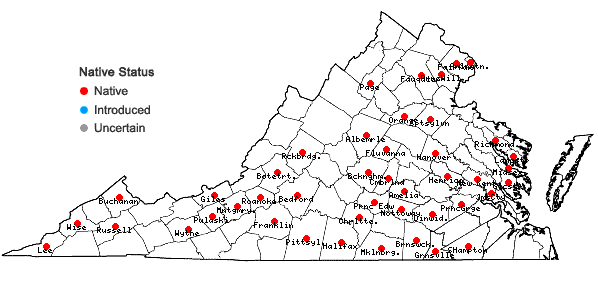 Locations ofPhaseolus polystachios (L.) B.S.P. in Virginia