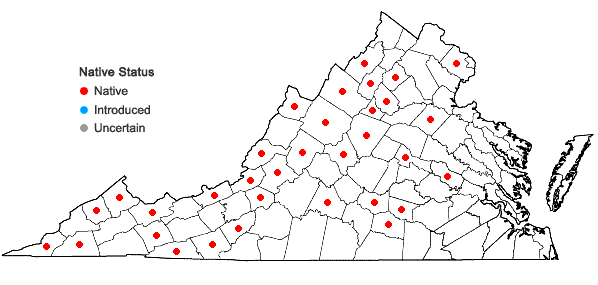 Locations ofPhilonotis fontana (Hedw.) Brid. var. fontana in Virginia