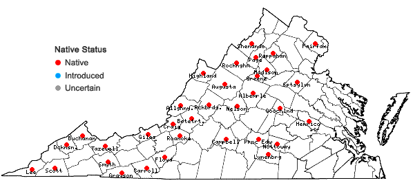 Locations ofPhilonotis fontana (Hedw.) Brid. var. fontana in Virginia