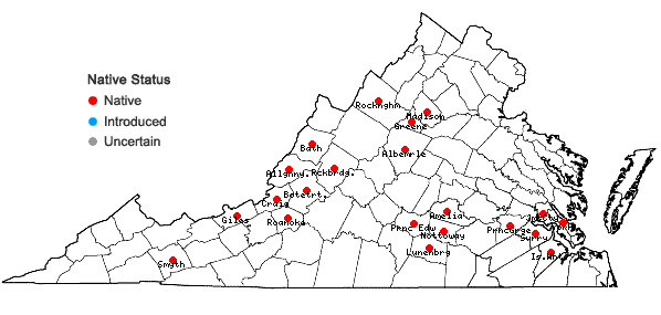 Locations ofPhilonotis marchica (Hedw.) Brid. in Virginia