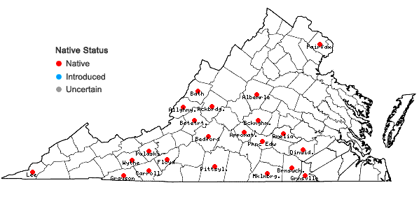 Locations ofPhlox carolina L. in Virginia