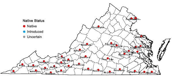 Locations ofPhysostegia virginiana (L.) Benth. in Virginia