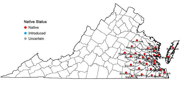 Locations ofPlatanthera cristata (Michx.) Lindl. in Virginia