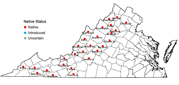 Locations ofPlatanthera psycodes (L.) Lindl. in Virginia