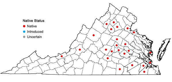 Locations ofPlatydictya subtilis (Hedw.) H.A. Crum in Virginia