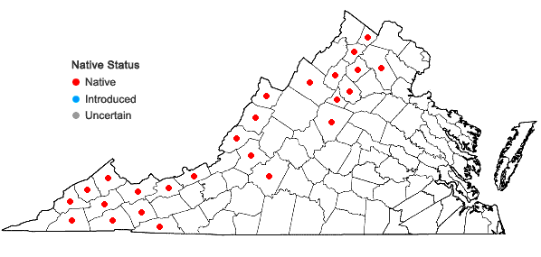 Locations ofPoa alsodes Gray in Virginia
