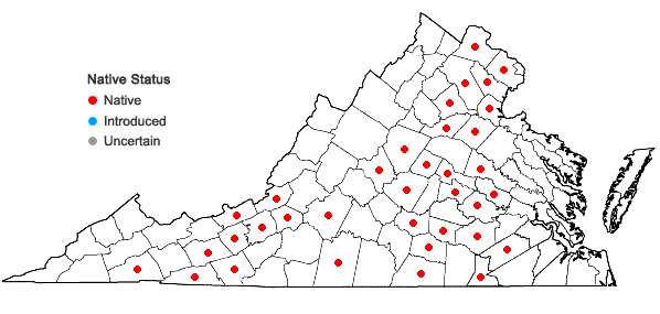 Locations ofPodostemum ceratophyllum Michx. in Virginia