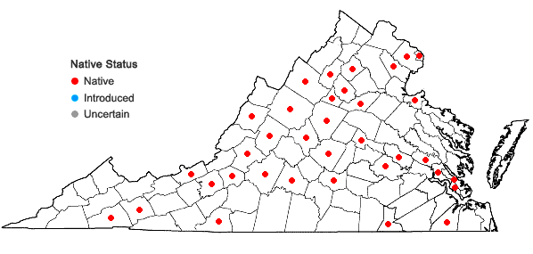 Locations ofPogonatum pensilvanicum (Hedw.) P. Beauv. in Virginia