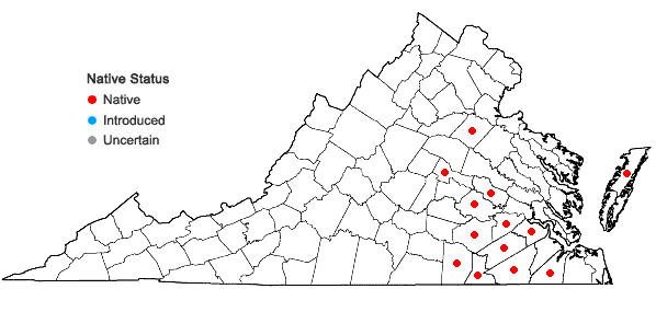 Locations ofPolygala cruciata L. var. cruciata in Virginia
