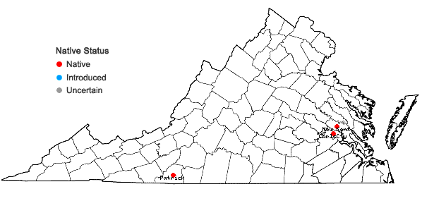 Locations ofPolytrichum commune Hedwig var. perigoniale (Michx.) Hampe in Virginia