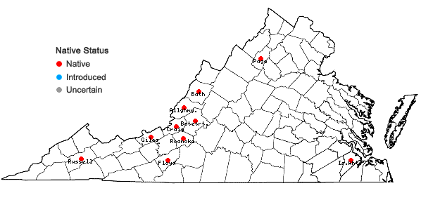 Locations ofPolytrichum piliferum Hedwig in Virginia