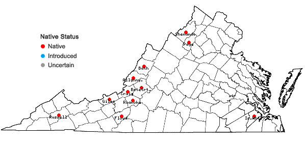 Locations ofPolytrichum piliferum Hedwig in Virginia