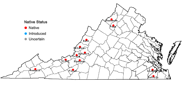 Locations ofPolytrichum piliferum Hedwig in Virginia
