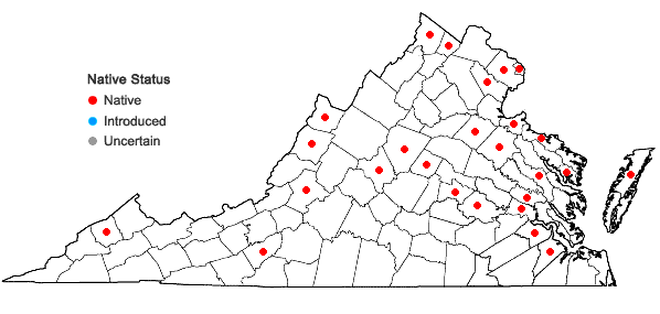 Locations ofPotamogeton epihydrus Raf. in Virginia