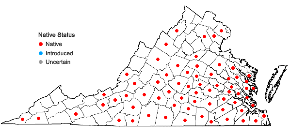 Locations ofPrunus angustifolia Marshall in Virginia
