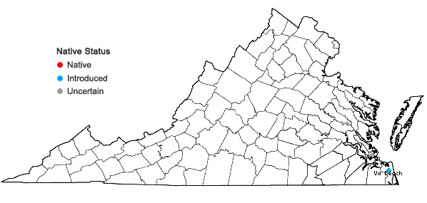 Locations ofPrunus maritima Marshall in Virginia