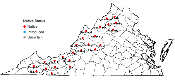 Locations ofPrunus pensylvanica L.f. in Virginia