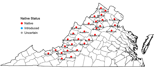 Locations ofRhododendron prinophyllum (Small) Millais in Virginia