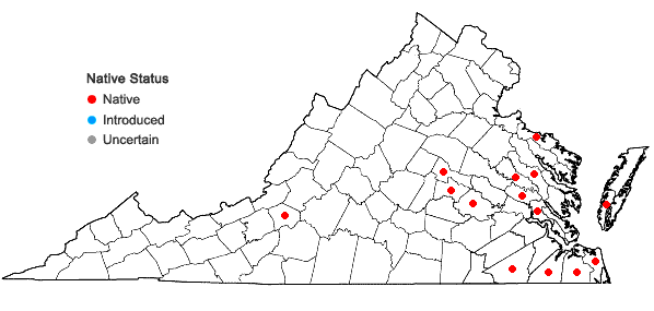 Locations ofRiccia fluitans Linnaeus in Virginia